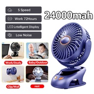 Mini Portable Clip Fan 24000mAh TYPE-C Rechargeable Low Noise Clip Fan Student Dormitory Home Outdoo