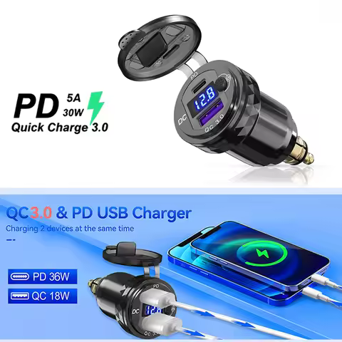 For Triumph Tiger 900 For BMW R1250GS R1300GS Motorcycle 36W PD3.0 QC3.0 USB Type C PD Fast Charger 