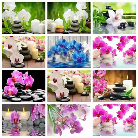 AZQSD Diamond Painting Orchid Stone Flower Cross Stitch Picture Of Rhinestones Diy Gift Embroidery S