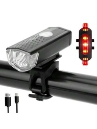 1入usb可充電單車燈,前燈,尾燈,高亮度照明,適用於夜間騎乘,防水,安裝方便,適用於戶外山地自行車,越野自行車專用配件
