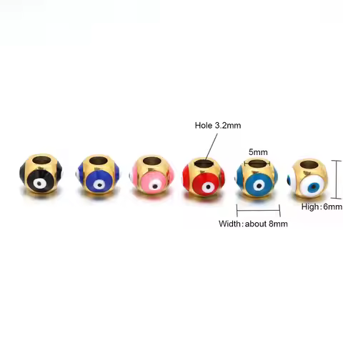10Pcs Stainless Steel 8MM Gold Color Eyes Spacer Loose Beads for DIY Bracelet Necklace Beads Jewelry