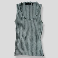 Essential Powder Blue-esque Ribbed Knitted Ruffled Collar Sleeveless Top 90s Y2K