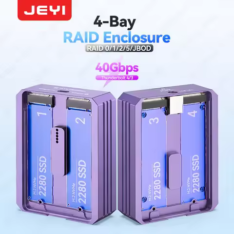 JEYI 4-Bay M.2 NVMe SSD Enclosure with TB 4/3 & USB 4 40Gbps, RAID Soft Support, High-Speed Performa