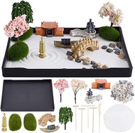 WEBEEDY Zen Garden Kit for Desk,Mini Japanese Desktop Sandbox Include Rakes,Artificial Tree,Pagoda,B