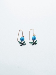 手繪耳環 - 藍色玫瑰花 / 小
