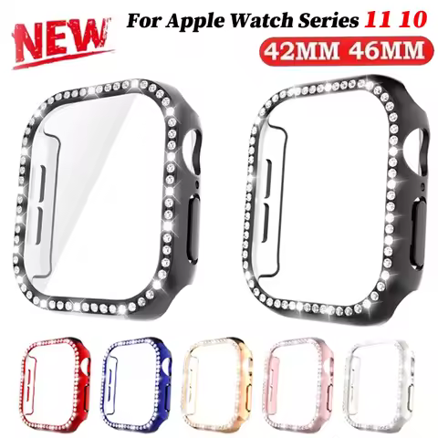 Glass+Diamond Cover For Apple Watch Case 46mm 42mm Bling Bumper Protector for iWatch Series 11 10 46
