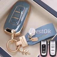 4 Buttons TPU Gold Edge Car Key Cover Case with Keychain for Proton X50 X70 Sarung Kunci Shell