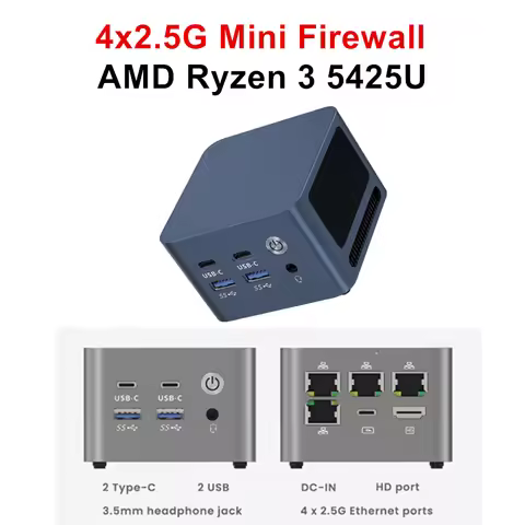 Topton 4x2.5G LAN Firewall Mini PC M1 AMD Ryzen 3 5425U 8GB LPDDR4 4266MHz Pocket Mini Computer Prox