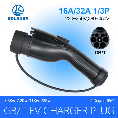 GB/T EVSE EV Charger Plug GBT Convertor 16A 32A 1P 3P 3.6/11/7.2/22KW For Electric PHEV Car Vehicle 