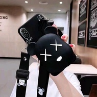 Casing For OPPO A79 A38 A18 A94 A93 Reno 4 5 4F 5F 6 6Z 7 7Z 8Z 8 8T 9 10 11 11F Pro Realme C67 Cartoon Gloomy Bear Wallet Bag Soft TPU Phone Case With Lanyard