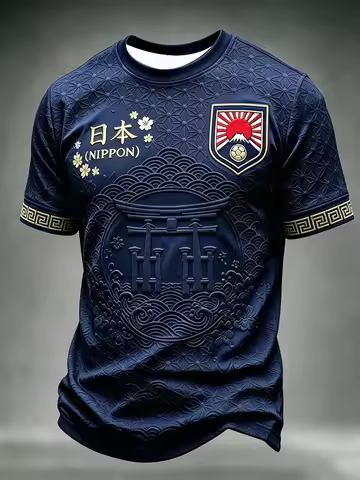 Unisex Japan Soccer Jersey Navy Emboss Torii Gate Wave Prints Nippon Text Sakura Shield Cuffs 2026 C