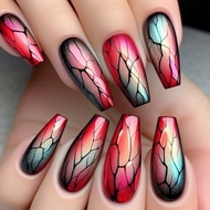 Cracked Nails Wearable Nails Nails Ballet Press Green Medium Long Manicure Detachable Gradient Red B