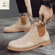 High top Martin boots men's British style autumn and winter leather middle top Black Short Boots Brown trendy Chelsea Boots Men