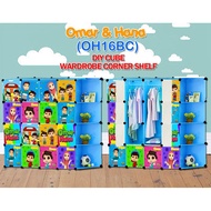 (Ready Stock) Omar Hana Diy Cubes Wardrobe Blue with Corner Shelf Kids Home Storage Cartoon Furnitur