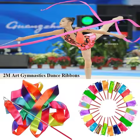 2M Twirling Rod Gymnastics Ribbon Dance Ribbon Rhythmic Art Training Artistic Gymnastics Ribbon Colo