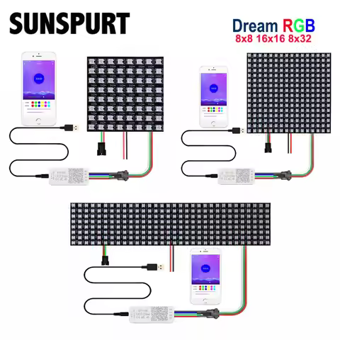 WS2812B Matrix LED Panel Screen DC5V 8*8 16*16 8*32 Pixels Module Light SP110E Bluetooth Controller 