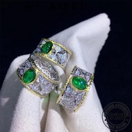 AIFEI JEWELRY Original For Adjustable Cincin 925 Ring Perak Sterling Silver Retro Square 純銀戒指 Women Perempuan Korean Accessories Emerald R2105