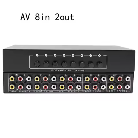 B04B-8 Input 2 Output RCA AV Switcher 8 Way Video L/R Audio Switch Box Selector 3 RCA