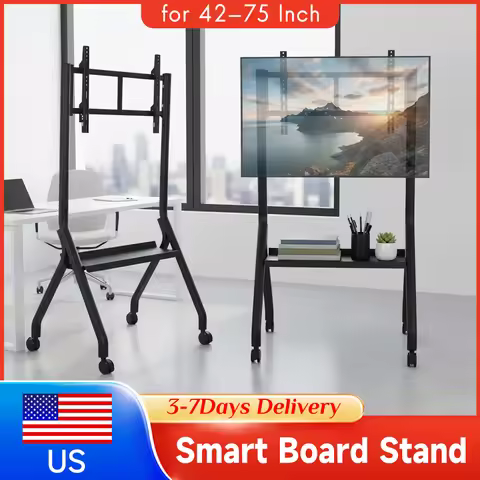 42-75 Inch Height Adjustable TV Stand with Wheels Swivel Mount & Laptop Shelf Rolling Interactive Wh
