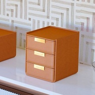 bencross本心本來-皮革桌面三層抽屜盒-橘金色