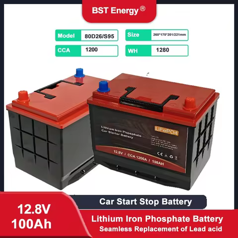 80D26 Original Replacement Car Starter Battery 12.8V 45AH 75AH 100AH Lithium Lifepo4 Battery Recharg