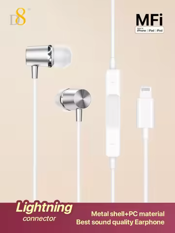 D8 [Lightning Connector - Apple MFi Certified] iPhone Corded Earplugs Wired Headphones with Micropho
