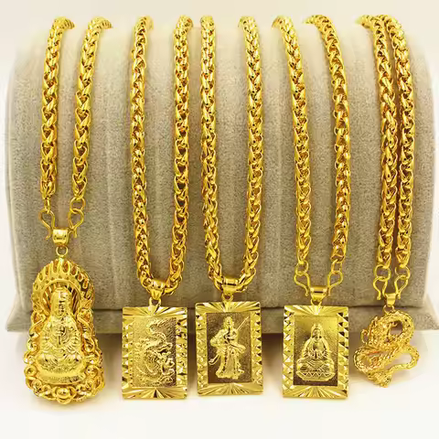 Luxury 24K 9999 Pure Gold real gold Men's Necklace Guanyin Dragon