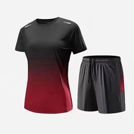 Korean Women Fashionable Quick Drying Sportswear Short Sleeve T-shirt Top/shorts 2-piece Set Summer 
