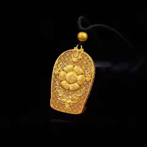 Unisex 24K Gold (AU999) Avalokitesvara Pendant | Solid gold 3D statue, chiseled lotus patterns in ma