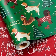Burymento Christmas Wrapping Paper, Reversible Green Dog Christmas Tree Design Gift Wrapping Paper S