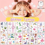 Glitter Tattoo Sticker for Kids (12 PCS) Good Quality Non Toxic Waterproof Tattoo Dinosaur Unicorn B