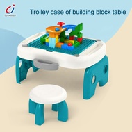 Travel Luggage Block Bricks Table Diy Toy Trolley Case Set, Intelligent Pretend Building Block Table