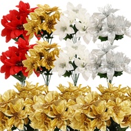 [ Merry Christmas ] Simulated Gold Foil Xmas Bouquet - Artificial Poinsettia Flowers - DIY Xmas Tree