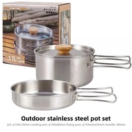 CLS&NOBANA 2pcs Camping Pot Set 304 Stainless Steel Outdoor Cookware Kit Cooking Set Travel Tablewar