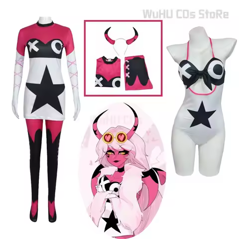 Helluva Cosplay Hotel Boss Verosika Mayday Cosplay Costume Swimsuit Women With Red Horn Headband Hai
