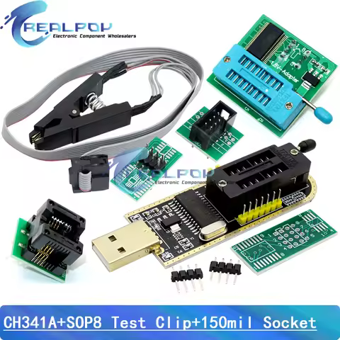 CH341A Programmer adapter+SOIC8 adapter+ SOP8 clip with cable+1.8V adapter CH341A EEPROM Flash BIOS 