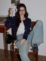 Have you shop Korean Navy Blue Striped Sweater Women Autumn Winter High-End Casual Thickened Long-Sl