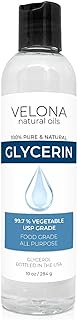 Glycerin Vegetable USP Grade by Velona - 10 oz | 100% Pure and Natural | Hair and Face Moisturizer for Dry Skin, Bubble Bath, Glycerin Soap, Soap Base, Sanitizers | Use Today - Enjoy Results