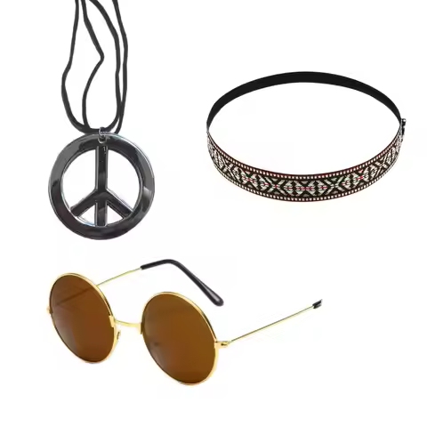 PESENAR 70s Accessories Women Hippie Costume Set - Sunglasses, Necklace Earrings, Headband, Outfits
