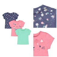 MC Girls Mothercare Set of 3 T-Shirts Pink Cat Navy Green Original Girls' T-Shirts TAG