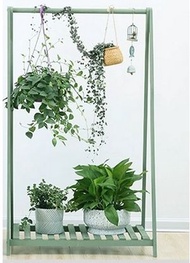 多功能花架置物架（鞦韆架復古綠 長73CM，寬42CM，高122CM)