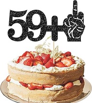 Ephlyn 1Pc 59+1 Middle Finger Black Glitter Cake Topper 60th Birthday Party Cake Decorations for Fun