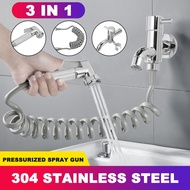 3 in 1 2 Functions Stainless Steel Bathroom Bidet Spray Brass Tap Toilet Bidet Rinse Set and 2m PVC Hose