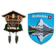 瑞士吹笛咕咕鐘旅遊磁鐵+瑞士 馬特洪峰 (湖倒影造型)刺繡裝飾貼