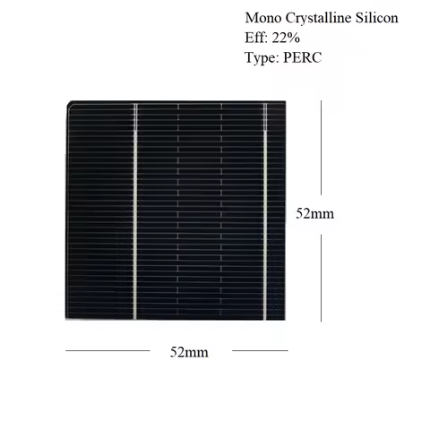 Mono Crystalline Silicon Solar Cells 52mm x 52mm A Grade PERC 0.5V 0.6W For DIY Solar Panel Sun Powe