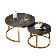 HOMEC โต๊ะกลางหินอ่อน ชุด 2 ตัว โต๊ะไม้ลายหินอ่อน  โต๊ะกาแฟ โต๊ะกลางห้องรับแขก โต๊ะกลางท็อปไม้ลายหินอ่อน Coffee Table Set