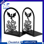 Fourth Wing Dragon & Floral Metal Bookends Book-Shaped Shelf Stoppers, Non-Slip Fantasy Decor