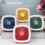 DF Summer 3 Speeds USB Rechargeable Retro Style Cool Mini Fan TV Type Fan with LED Light Desktop Table Fan