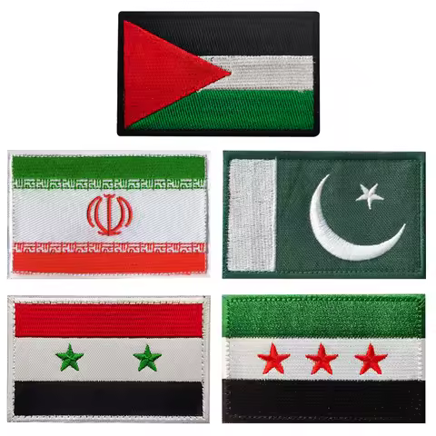 Iran Palestine Syrian Flag Pakistan Patch Military Tactical Emblem Badges Appliques Embroidered Patc
