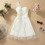 單肩新娘伴娘宴會蕾絲洋裝小禮服【白色/粉色/紫羅蘭/香檳色】